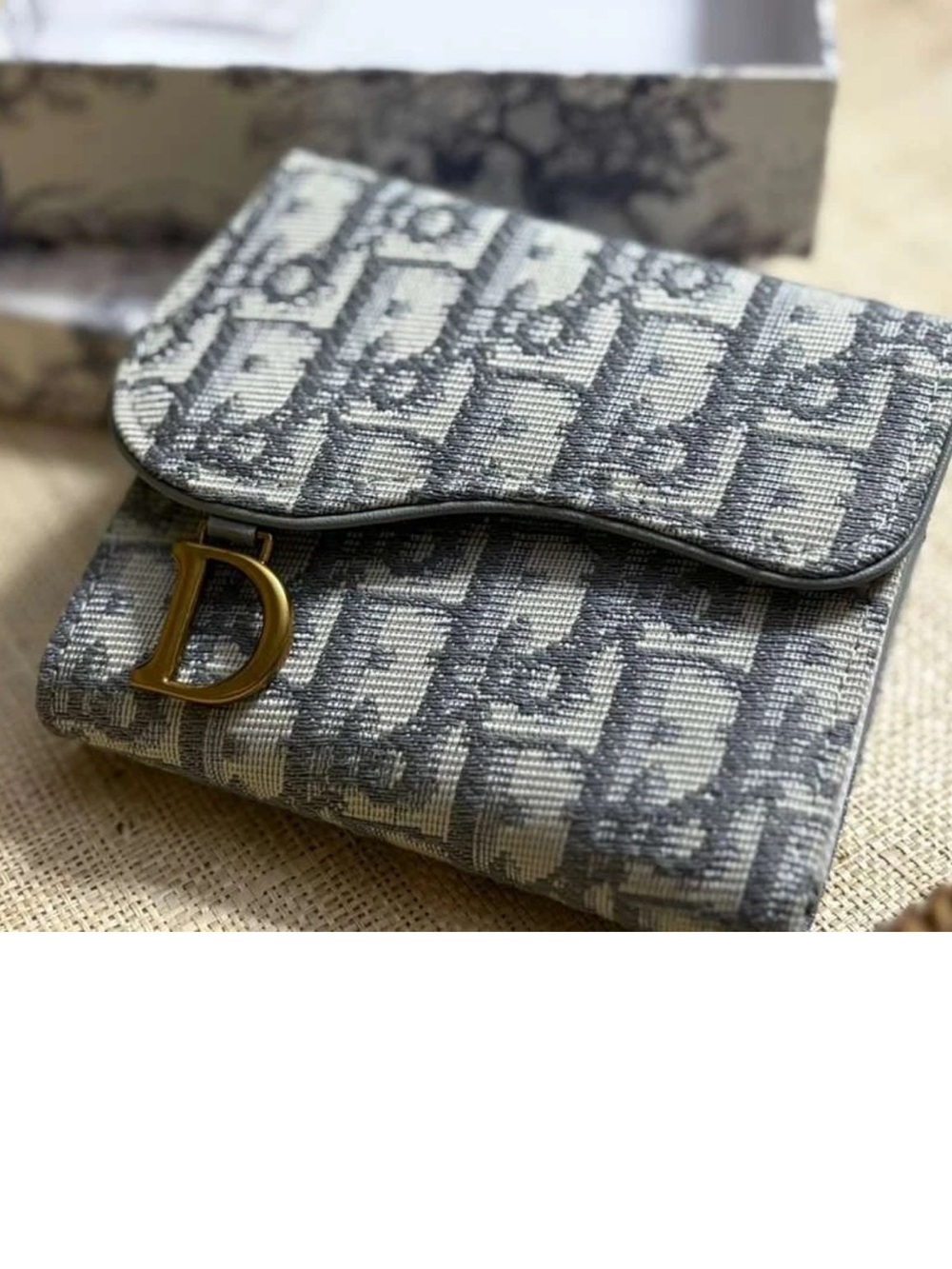Christian Dior trotter Monogram trifold compact Wallet with 'D' Charm - Grey